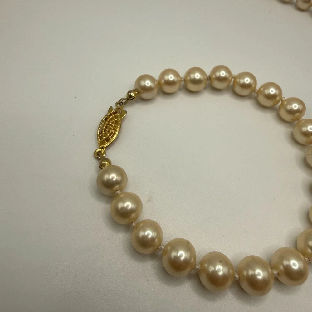Vintage Faux Pearl Necklace Bracelet knotted Set Classic Bridal Wedding Elegant‎